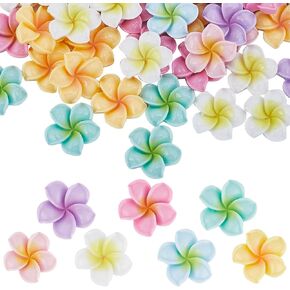SUNNYCLUE 1 Box 70PCS Flower Cabochons Flatback Plumeria Flower Beads Resin Summer 3D Mini Hawaii Floral Ocean Sea Beach Cabochon for Jewelry Making Scrapbooking Embellishments Cellphone Case Crafts