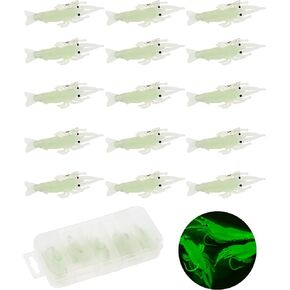OriGlam 15pcs Soft Fishing Lure Baits, Luminous Shrimp Glow Shrimps Fishing Lure, Artificial Bait Luminous Fishing Soft Bait for Bass Walleye Trout Crappie Freshwater Saltwater