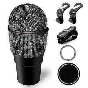 Car Trash Can Bling Crystal Car Trash Cup Rhinestone Trash Bin Bags for Exclusive Using Multipurpose Trash Can with a Silicone Coaster,a Ticket Clip,a Start Engine Circle,2 Hooks(Pink)