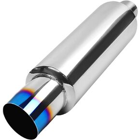 Exhaust Muffler,Stainless Steel Exhaust Burnt Tip,14.7''Length for Universal Fitment on Most Cars, Sedans, and Trucks,Burnt Blue(2.5'' Inlet 4'' Outlet)