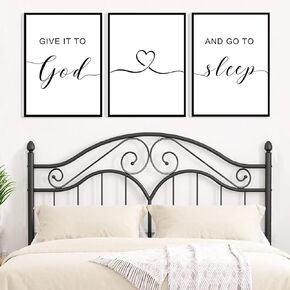 Framed Give it to God and Go to Sleep Signs 36x16", Above Bed Wall Decors, Black And White Bedroom Decor (12x16 inches, Set of 3, Framed, Black)