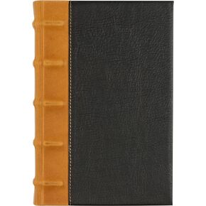 Vintage Leather Journal, Black Hardcover Notebook w/Tan Nubuck Ribbed Spine, Artisan Blacksmith Design, Lined Pages Heavyweight Paper, Table of Contents w/Numbered Pages