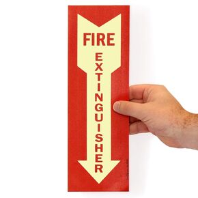 SmartSign “Fire Extinguisher" Label with Downward Arrow | 4" x 12" Glow-in-The-Dark Laminated Vinyl