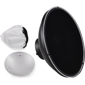 Andoer 30cm/11.8in Standard Reflector Beauty Dish Bowens Mount with White Diffuser Reflector Honeycomb Grid for Studio Portrait Photography Strobe Flash Light