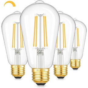 Dimmable Vintage LED Edison Bulbs, 4W 40W Equivalent LED Bulbs, ST58 Antique LED Filament Bulbs, 2700K Warm White LED Light Bulbs, E26 Gold Base Bulbs, Clear LED Bulbs CRI90+, 4 Packs