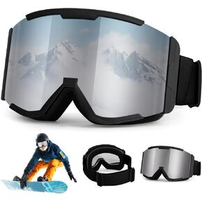 Ski Goggles for Men Women & Youth, Anti-Fog 100% UV Protection Snowboard Goggles, Wide Vision OTG Clear Ski Goggles