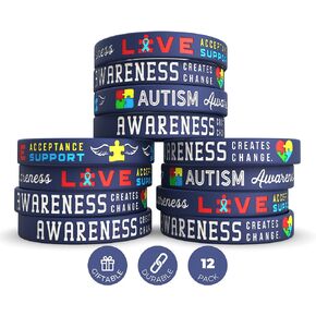 Inkstone (12-pack) Autism Awareness Bracelets - Wholesale Bulk Pack of 1 Dozen Silicone Wristbands in Adult Unisex Size…