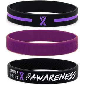 (6-Pack) Purple Awareness Ribbon Bracelets - Bulk Pack of 6 Silicone Rubber Wristbands to Symbolize Hope, Courage, Strength, and Support - Unisex for Men Women Teens…