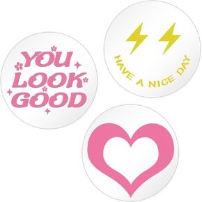DARENYI Pink Preppy Room Decor for Teen Girls, 12 inch Smiley Face Mirror Round Preppy Mirror Smiling Face Mirror Acrylic Mirror Tile Wall Mounted Mirror Circle Aesthetic Mirror for Bathroom Bedroom