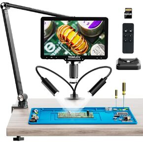 TOMLOV 2024 مجهر رقمي DM501 Pro 2K جديد بذراع مرن، مجهر لحام 10.1 بوصة 2000X، مجهر عملة HDMI بدقة 48 ميجابكسل، مجهر رقمي مرن LCD للإصلاح الإلكتروني مع المستقطب، 64 جيجابايت in Kuwait