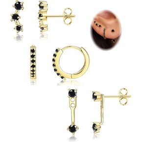 FIASASO 3 Pairs Sterling Silver Stud Hoop Earrings Set for Women Teen 925 Sterling Silver Cartilage Earrings Stud Earring Huggie Earrings Set