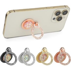 4 Pack Cell Phone Ring Holder Stand Metal Round Rhinestones Finger Grip Loop 360 Degree Rotation Generic Phone Hand Holder Kickstand Cellphone Case Accessories