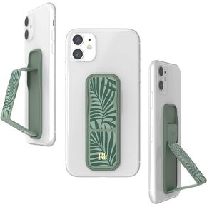 RICHMOND & FINCH Phone Grip Holder and Expanding Stand, Universal Finger Grip Kickstand Compatible with iPhone, Samsung and More, Multiple Viewing Angles, Dark Green Palms Design