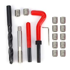 Jeanoko 17Pcs Thread Repair Kit M12 x 1.25 Threaded Inserts Stainless Steel Twisted Drill Wrench Threaded Insert Tools Set for Automotive Repairing