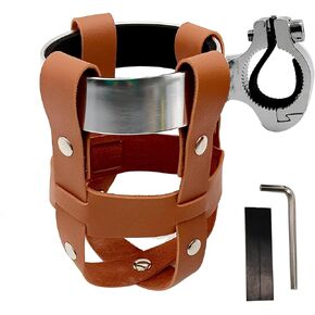 2.75 "Bike Water Bottle Holder, Vintage Leather Bike Beverage Holder,Bike Cup Holder,Bike Drink Holder for Motorcycle Bike Stroller Walker Wheelchair Scooter Golf Cart