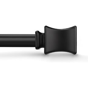 KNOBWELL Matte Black Curtain Rods 1 Pack Drapery Rods, Adjustable Curtain Rods 28 to 65" for Windows with Square Finials, Industrial Curtain Rods for Home Decor 1" Diameter