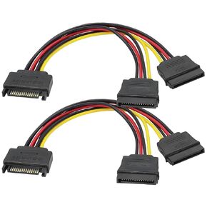 zdyCGTime 15Pin SATA كابل إمداد الطاقة 1 إلى 2 Y، كابل تمديد واجهة SATA 15Pin 1 ذكر إلى 2 أنثى، محرك الأقراص الصلبة المكتبي 15Pin محرك الأقراص الضوئية سلك الطاقة محول خط المنفذ التسلسلي. (2 حزمة)
