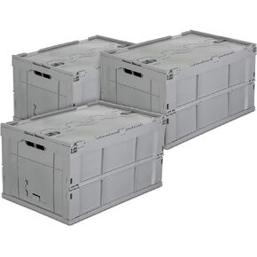 Mount-It! Collapsible Storage Bin with Attached Lid [65 Liter] Folding Crate, Durable Plastic Container, Trunk Storage, Box (23x15x13 Inches), Clear & Blue