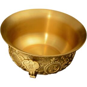 ORFOFE Treasure Bowl Feng Shui Golden Ingot Incense Burner Yuan Bao Treasure Basin Wealth Porsperity Figurine Brass Decor Home Decoration Treasure Basin Decor Yoga Dashboard Copper