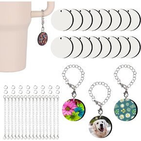 Sublimation Charm Accessories for Cup,16 Set Sublimation Blanks Bulk Stanley Cup Charm for Tumbler Cup Sublimation Keychains Charm MDF with Chains Jump Ring DIY Crafts Gift for Family Friends