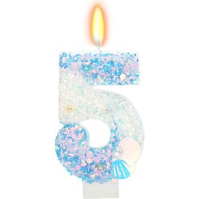 ElekFX Birthday Candle for Cake, Mermaid Vibes Pink 1 Candle, Mermaid Party Supplies Starfish Shell Glitter Decor 2.76 inch Candle, Cake Topper Decoration for Birthday Party (Number 1)