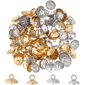 UNICRAFTALE 80Pcs 2 Style 304 Stainless Steel Cup Pearl Peg Bails Pin Pendants Metal Flower Pearl Screw Eye Pin Bail Golden Stainless Steel Peg Bails for Half Drilled Beads DIY Jewellery Making
