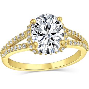 Classic Traditional Canary Yellow Or Clear 3CT AAA CZ Halo Brilliant Solitaire Oval or Square Cushion Cut Engagement Ring For Women With Split Shank Thin Band Rose Gold Plated .925 Sterling Silver