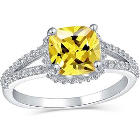 Classic Traditional Canary Yellow Or Clear 3CT AAA CZ Halo Brilliant Solitaire Oval or Square Cushion Cut Engagement Ring For Women With Split Shank Thin Band Rose Gold Plated .925 Sterling Silver in Kuwait