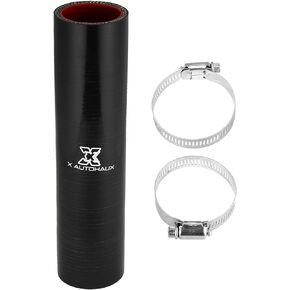 X AUTOHAUX 38mm 1.5" ID Straight Silicone Reducer Hose Silicone Hose Coupler Intercooler Tube with Clamps Black Red for Car Intercooler Intake Piping