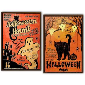 2Pcs Vintage Horror Halloween Poster Decor for Wall, Orange BOO Witchy Grunge Halloween Room Decor,8×12 Inch Cardstock, Unframed in Kuwait