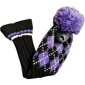 Purple Knit Golf Hybrid Head Cover, Golf Headcover for Hybrids- Knitted Golf Head Covers for Golf Clubs - Long Neck Pom Pom Golf Rescue Utility Club Head Cover Exchangeable # 2 3 4 5 6 Ut
