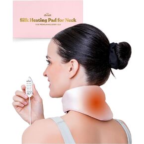 Silk Heated Neck Wrap for Neck Pain - Electric USB Wearable Heating Pad for Neck, Shoulders, Back, 4 Heat Modes w/Auto Shut-Off, Hot Compress Neck, Heat Therapy - Soothe Pain & Relax in Style - Pink