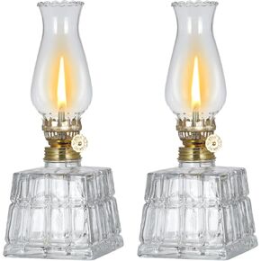 TIGKHAE 2 Pack Chamber Oil Lamps Classic Kerosene Lamp Lantern Vintage Oil Lamps for Indoor Use Decorative Antique Clear Hurricane Lamp for Emergency Lighting, 9.1 Inch