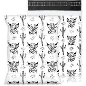 JarThenaAMCS 100 قطعة Boho Floral Highland Cow Poly Mailers 10 × 13 بوصة ألوان مائية بقرة زهرة أكياس التعبئة والتغليف ريفي ذاتي الختم أكياس مغلف بريدية للأعمال الصغيرة ملابس وثيقة الهدايا