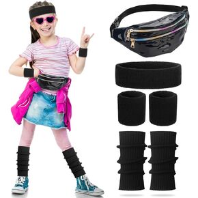 ONUPGO Neon Leg Warmers for Girls 80s Outfit for Kids Ribbed Knit Leg Warmers Fitness Headband Wristbands for 80s Costume