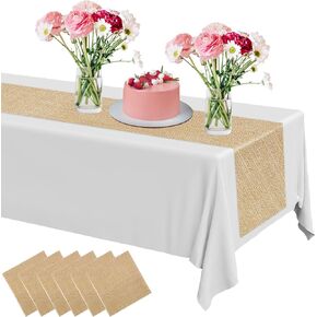 Newwiee 3 Pack Plastic Table Runner 14 x 108 Inch Natural Burlap Printed Table Runners Rustic Disposable Runner Table Decoration for Home Farmhouse Kitchen Wedding Holiday Party (Rustic)