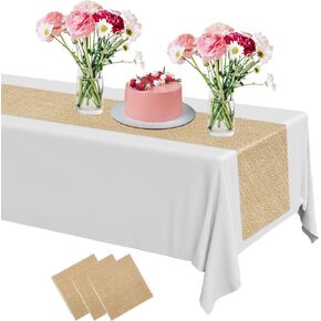 Newwiee 3 Pack Plastic Table Runner 14 x 108 Inch Natural Burlap Printed Table Runners Rustic Disposable Runner Table Decoration for Home Farmhouse Kitchen Wedding Holiday Party (Rustic)