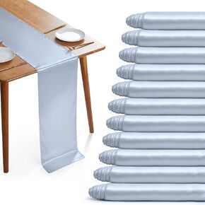 12 Pack Baby Blue Satin Table Runners, 13 x 72 Inches Silky Short Table Runner Decor, Bright Smooth Luxury Party Table Runner Decorations for Birthday Holiday Banquet
