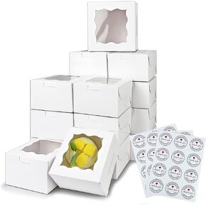 60 PCS 4x4x2.5 Inches White Bakery Boxes with Window White Paperboard Treat Boxes Cookie Cake Pastry Dessert Boxes for Baked Goods Strawberries