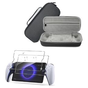 AriKroii Carrying Case for Playstation Portal [3 in1] Portable Travel Carry Handbag Protective Hard Shell Full Protective Case 9H Hardness Tempered Glass Screen Protector 2 Pcs for PlayStation Portal