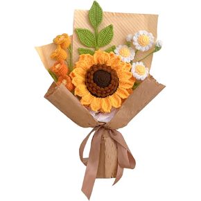 باقة زهور كروشيه لذكرى عيد ميلاد الأم، مصنوعة يدويًا بطبقتين من زهور عباد الشمس وزهرة زنبق الوادي من الكروشيه، هدية لها in Kuwait