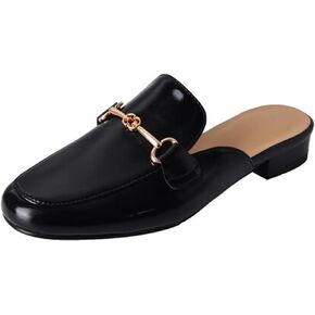 Flat Mules for Women Buckle Slip On Loafer Shoes Round Toe Backless Walking Mules Shoes