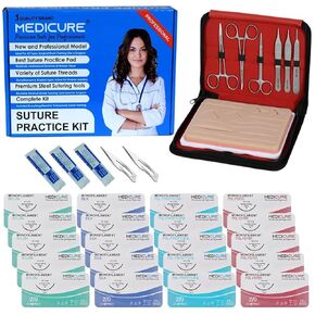 Complete Suture Practice Kit - Large Silicone Suture Pad with Pre-Cut Wounds and Suture Tool Kit - Latest Generation Model - Demonstration and Education Use Only