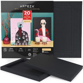 Arteza Mixed Media Paper Foldable Canvas Pad, 8 x 11 Inches, 20 Sheets of Black Drawing Paper, 246 lb, Art Supplies for Wet and Dry Media