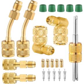 Tigbear R410A Mini Split Adapters, R410A Charging Vacuum Port Adapter Kit with 45 and 90 Degree Charging Vacuum Adapter 5/16" Female to 1/4" Male, R410A Straight Swivel Adapters