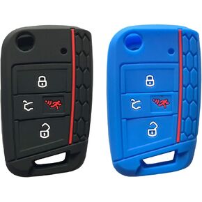 4 Button Silicone Protector Key Fob Cover Case fit for VW 2016-2017 Golf Polo GTI 2018 2019 Tiguan Keyless Entry Key Fob (Black 2)