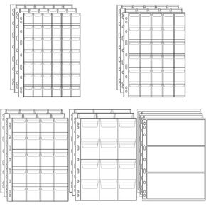 15 Sheets Plastic Coin 9-Hole 5 Sizes Pocket Pages Standard Coin Currency Money Pocket Inserts Collecting Sleeves for Coin Stickers Currency Badges Stamp and Other Collection Storage Supplies