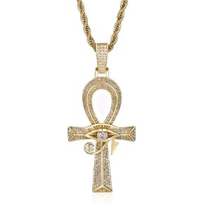 Gothic Iced Out Diamond Jesus Cross Necklace with 20" Stainless Steel Rope Chain, 14K Gold Plated Pendant Religious Faith Cross Jewelry Gifts, Underground Hip-Hop Jewelry for Men Women