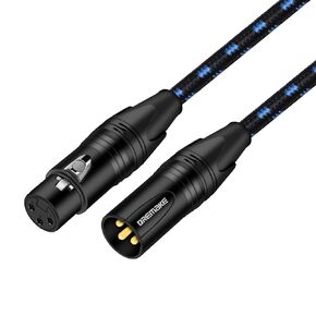 DREMAKE 10FT XLR Mic Cable 3-Pin XLR Male to Female Microphone Audio Cable, Black Blue Tweed Braided Balanced DMX AMP Instrument Patch Cords for Mixing Boards, Speaker Systems, Pro Audio, Preamps