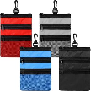 Cosblank 4 Pcs Golf Tee Holder 3 Zippered Golf Pouch Bag for Valuables Portable Golf Ball Accessory Pouch for Men with Clip to Bag for More Storage, Easy Access, Black, Red, Blue, Gray